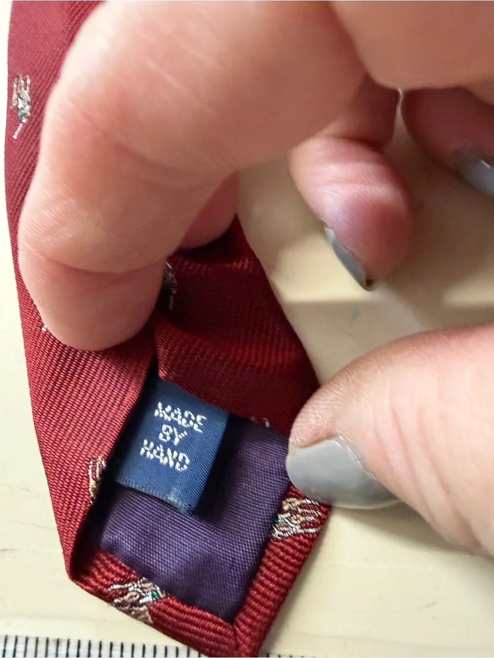 Ralph Lauren Wine Red Silk Tie with Polo Player Embroidery